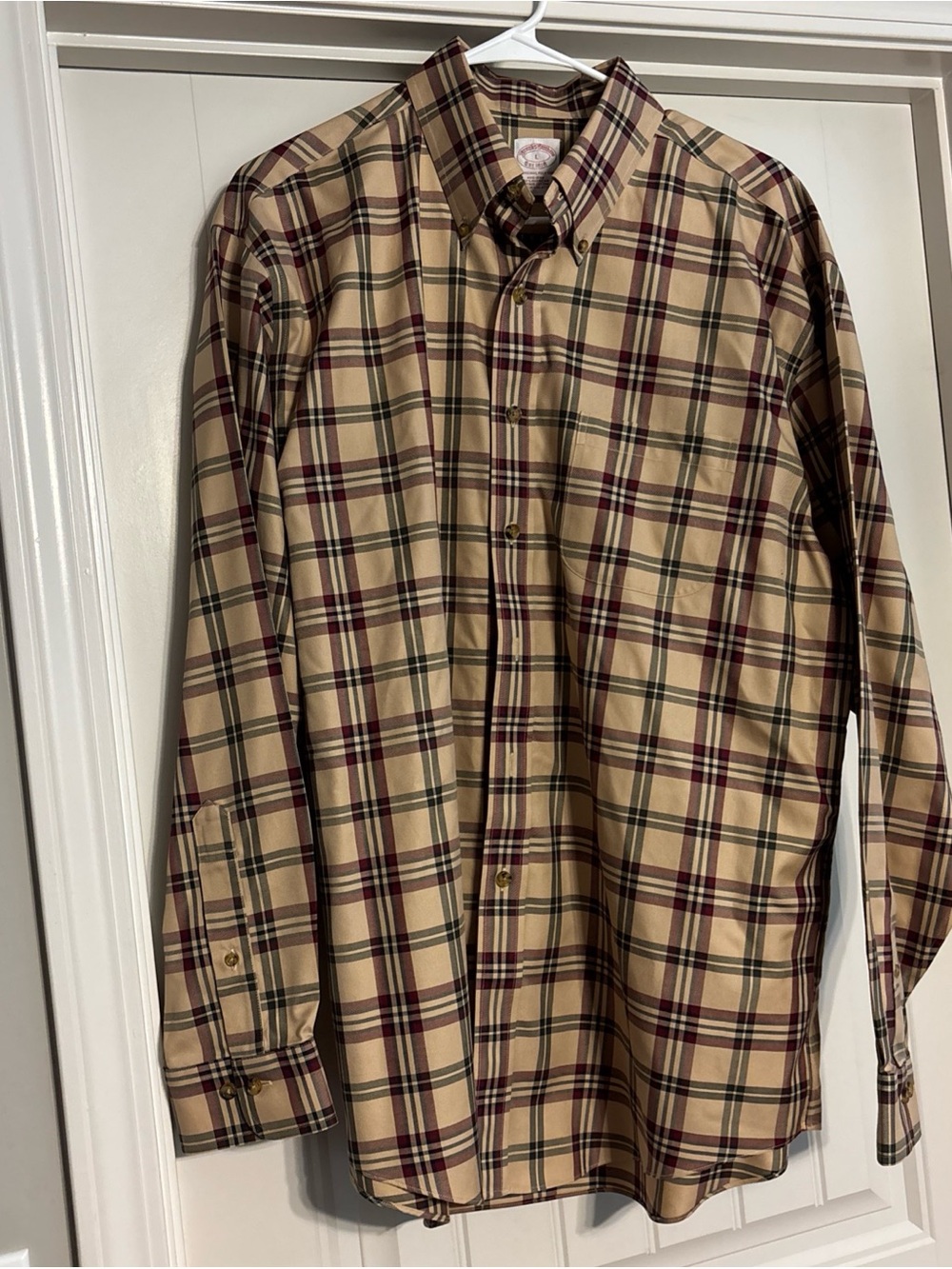 Brooks Brothers Button-Down Shirt Khaki Plaid Mens Large Original Polo Shirt